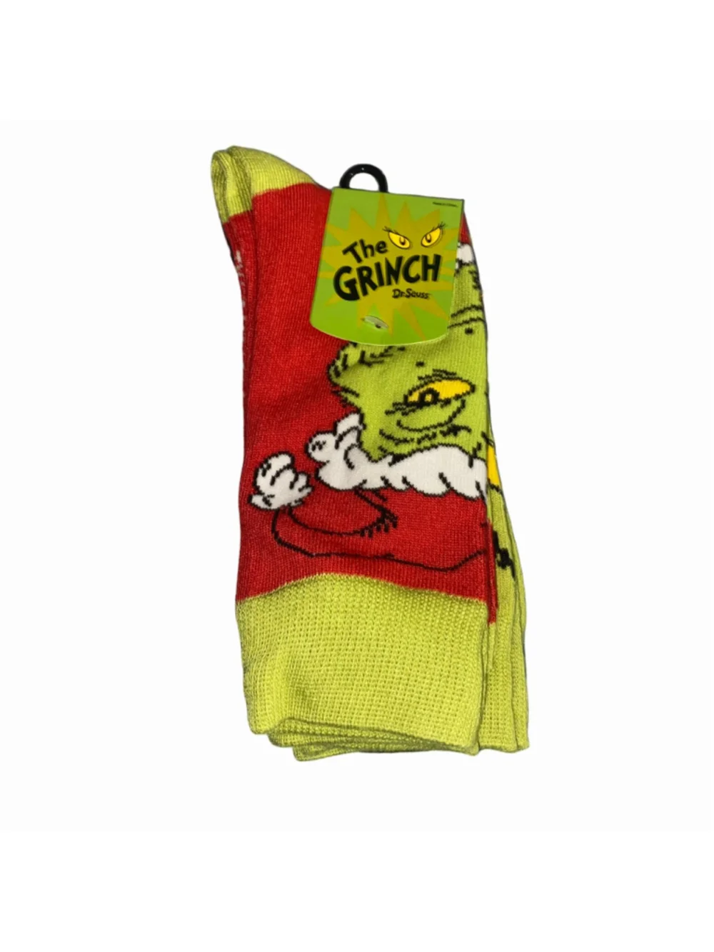 Men's Bioworld The Grinch 2 Pairs Crew Socks One Size Green Red NWT